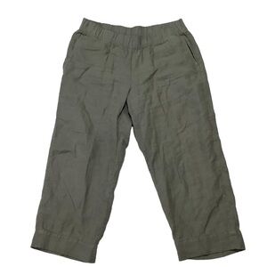 J.Jill Pure Jill Women’s Green Garment-Dyed Linen Roll Tab Hem Crop Pants Sz M
